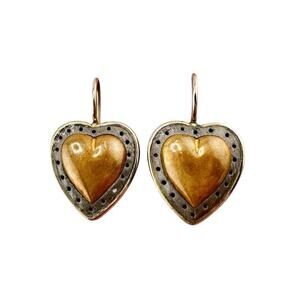 Michal Golan Designer Two Tone Minimalist Heart Love Dangle 1" Earrings